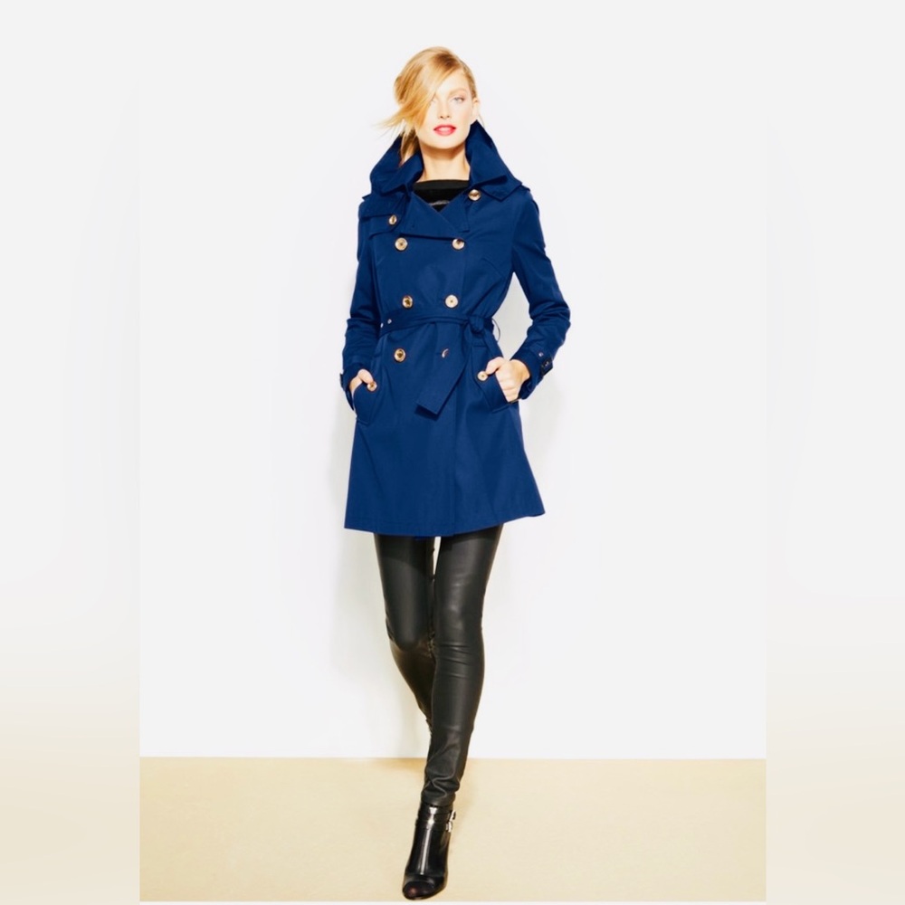 NEW* Michael Kors double breasted trench coat sapphire blue Petite Small *NWT